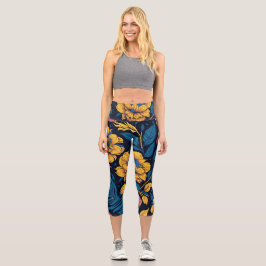 Leggings Capri Floral de Cintura Alta 