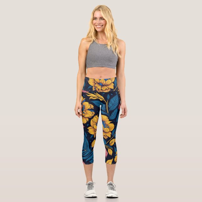 Leggings Capri Floral de Cintura Alta  (Anverso)