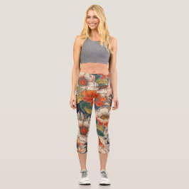 Leggings Capri Floral de Cintura Alta 