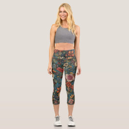 Leggings Capri Floral de Cintura Alta 