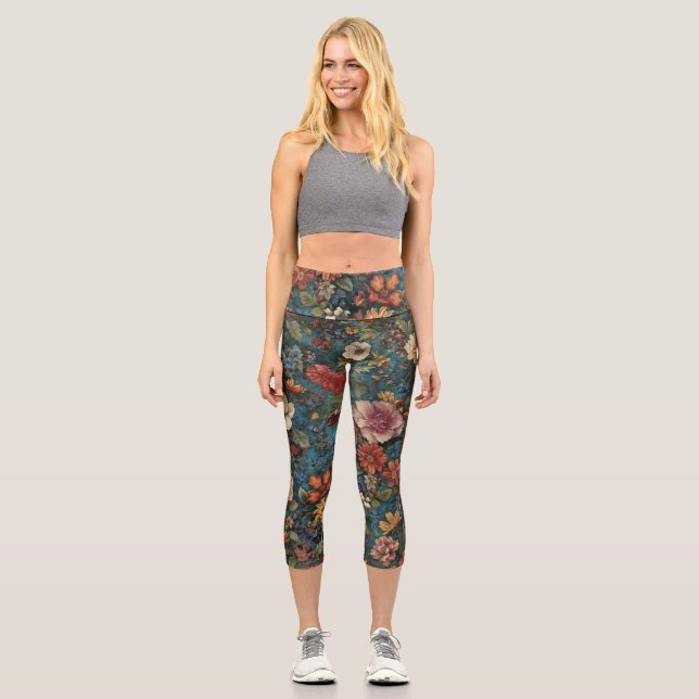 Leggings Capri Floral de Cintura Alta  (Anverso)