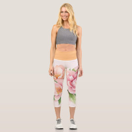 Leggings Capri Floral de color de agua rosada Rubor Capris de alt