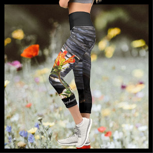Leggings Capri Floral de pincel indio con nombre personalizado