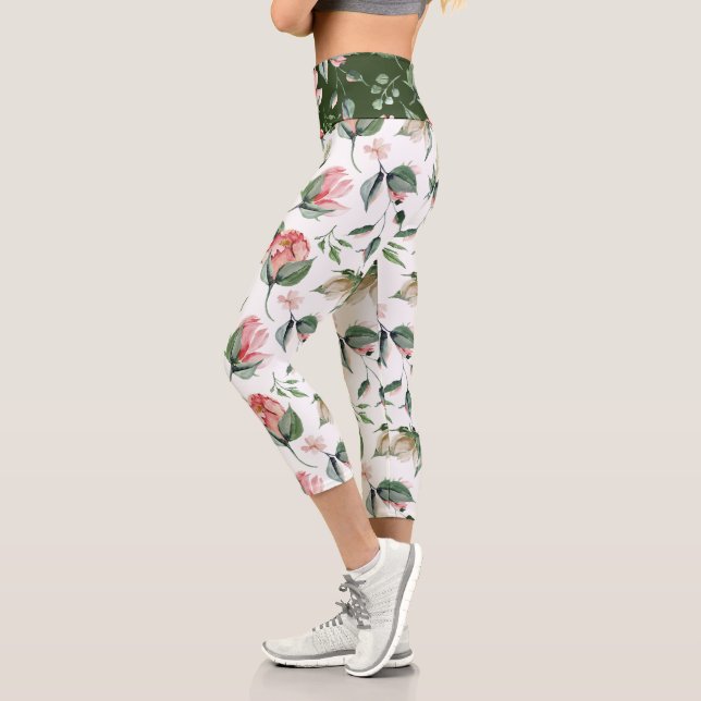 Leggings Capri floral de primavera de medianoche (Izquierda)