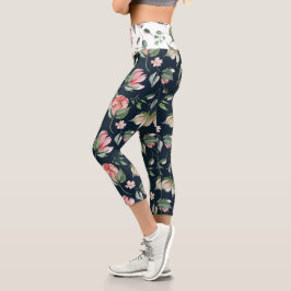 Leggings Capri floral de primavera de medianoche