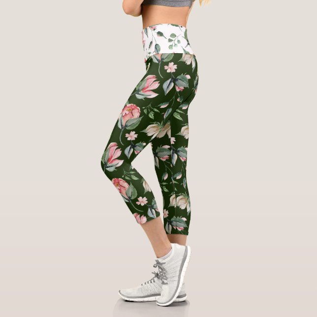 Leggings Capri floral de primavera de medianoche (Izquierda)