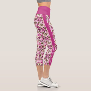 Leggings Capri Floral magenta rosa rosada personalizada