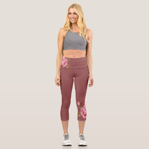 Leggings Capri Floral oscuro polvoriento rosado brillante Capris 
