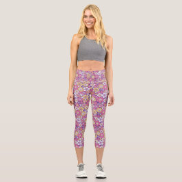 Leggings Capri Floral retro negrita
