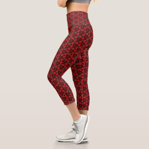 Leggings Capri Floral roja y negra: Capris de yoga