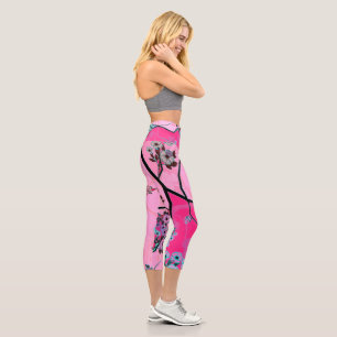 Leggings Capri Floral rosa cúrcuma alto capri