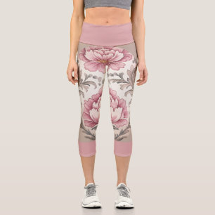 Leggings Capri Floral rosa sobre rosa claro con banda rosa oscuro