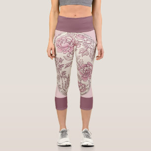 Leggings Capri Floral rosa sobre rosa claro con banda rosa oscuro