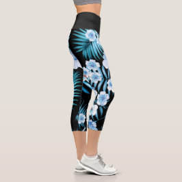 Leggings Capri Floral tropical azul alta capris capilar