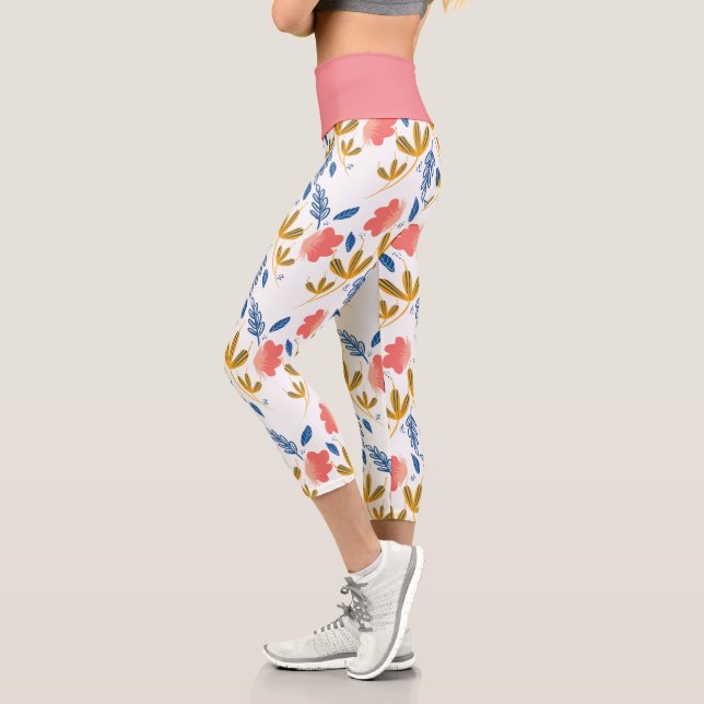 Leggings Capri Florales Botánicos Dibujados a Mano (Izquierda)