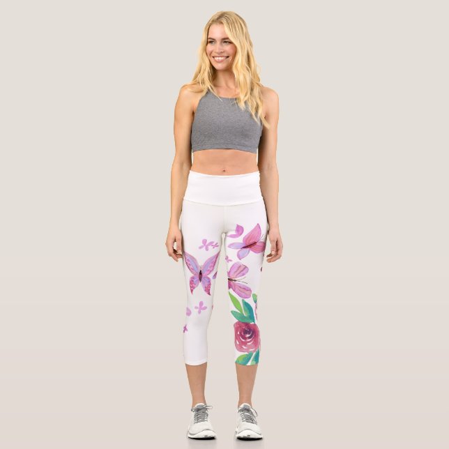 Leggings Capri Florecimiento eterno: Rosas radiantes en flor (Anverso)