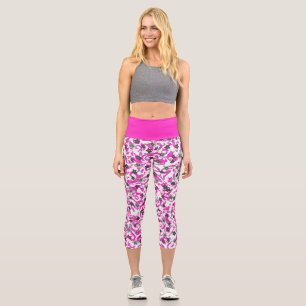 Leggings Capri Flores abstractas blancas grises rosadas adorables