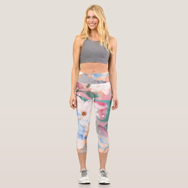 Leggings Capri Flores abstractas de acuarela 1 (Anverso)