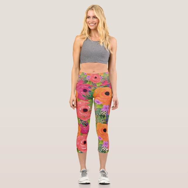 Leggings Capri Flores acuáticas grandes (Anverso)