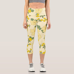 Leggings Capri Flores Amarillas, Patrón Floral, Patrón De Flores