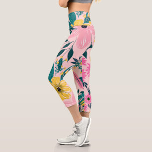 Leggings Capri Flores amarillas rosadas bonito Floral
