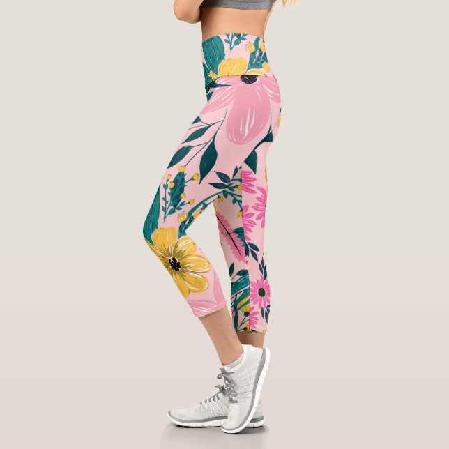 Leggings Capri Flores amarillas rosadas bonito Floral (Izquierda)