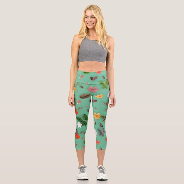 Leggings Capri Flores amarillas y rosas blancas 14 (Anverso)