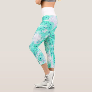 Leggings Capri Flores azul turquesa estilizadas