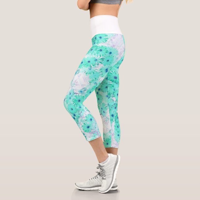 Leggings Capri Flores azul turquesa estilizadas (Izquierda)
