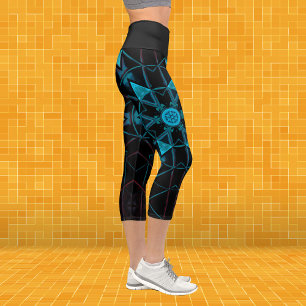 Leggings Capri Flores azul y negro mosaico Kaleidoscope