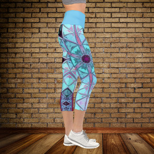 Leggings Capri Flores azul y rojo Mosaic Kaleidoscope