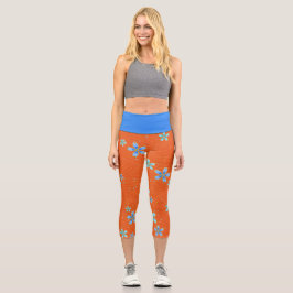 Leggings Capri Flores Azules sobre Naranja