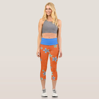 Leggings Capri Flores Azules sobre Naranja