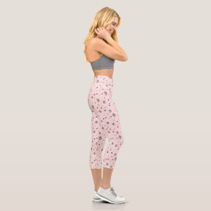 Leggings Capri Flores blancas negras sobre rosa