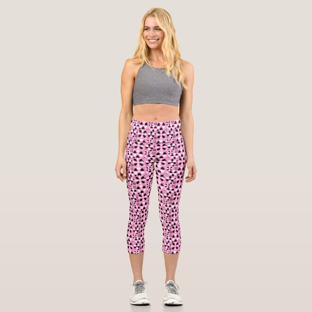 Leggings Capri Flores blancas negras y ricas (Anverso)