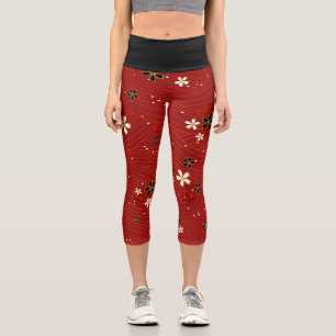 Leggings Capri Flores blancas y negras