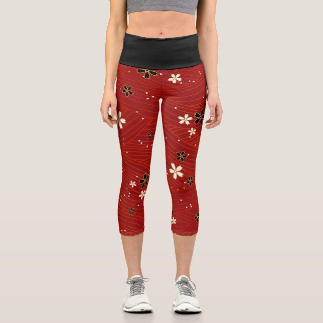 Leggings Capri Flores blancas y negras (Anverso)