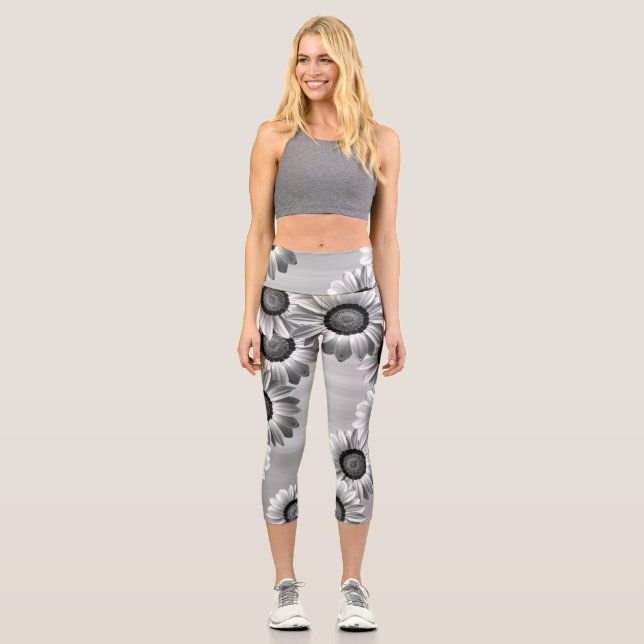 Leggings Capri Flores blancas y negras (Anverso)