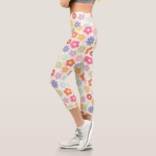 Leggings Capri Flores Boho Retro Daisy del verano de los 70