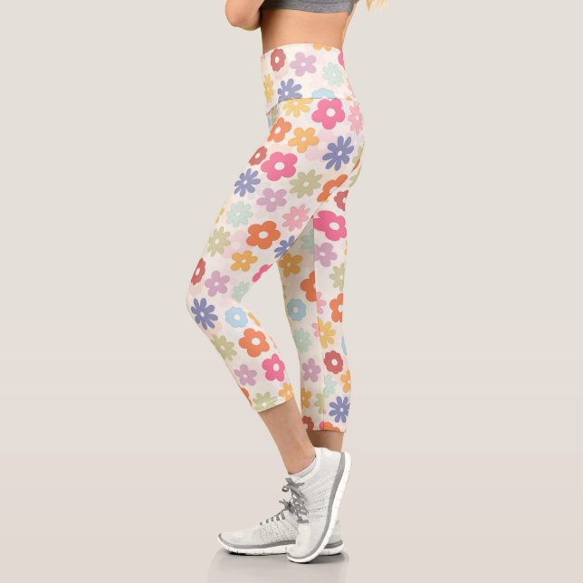 Leggings Capri Flores Boho Retro Daisy del verano de los 70 (Izquierda)