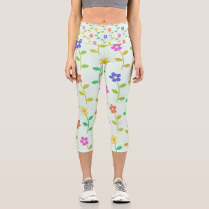 Leggings Capri Flores Coloridas, Patrón Floral, Verdor, Boho