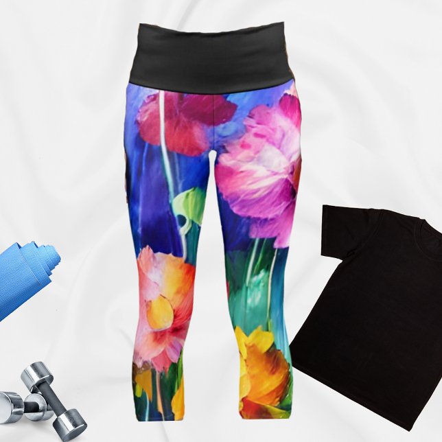 Leggings Capri Flores de acuarela vibrantes (Subido por el creador)