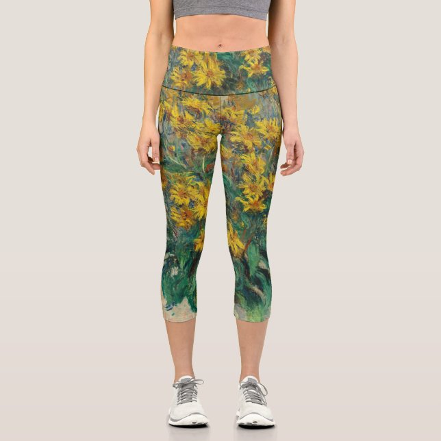 Leggings Capri Flores de alcachofa de Jerusalén por Claude Monet (Anverso)