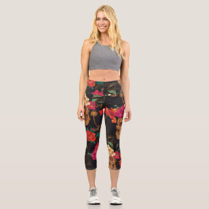 Leggings Capri Flores De Calavera: Fondo Oscuro Sin Marea.