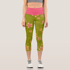 Leggings Capri Flores de cerezo en verde