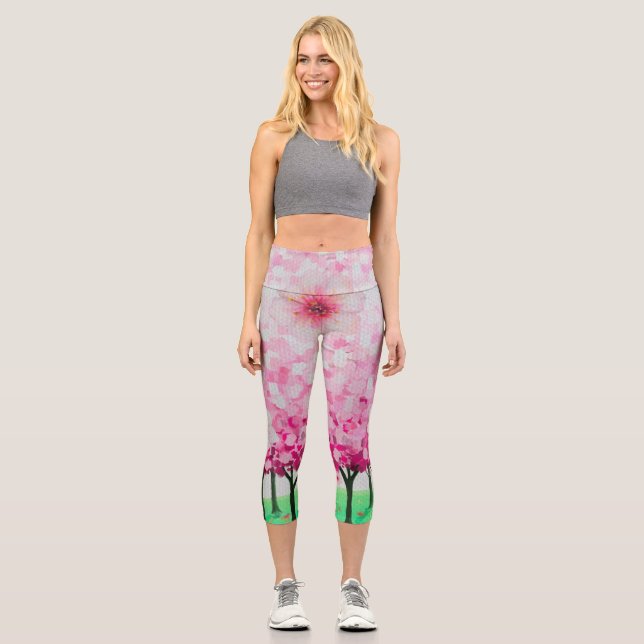 Leggings Capri Flores de cerezo impresionistas (Anverso)