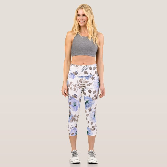 Leggings Capri Flores de color azul de moda (Anverso)