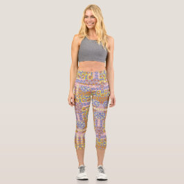 Leggings Capri Flores de margarita modernas en Periwinkle