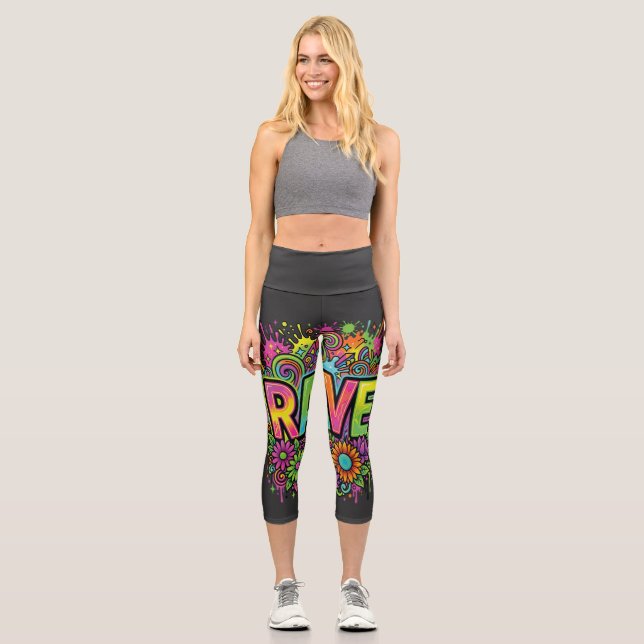 Leggings Capri Flores de neón RAVE (Anverso)