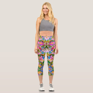 Leggings Capri Flores de paisley mixtas abstractas de color lindo